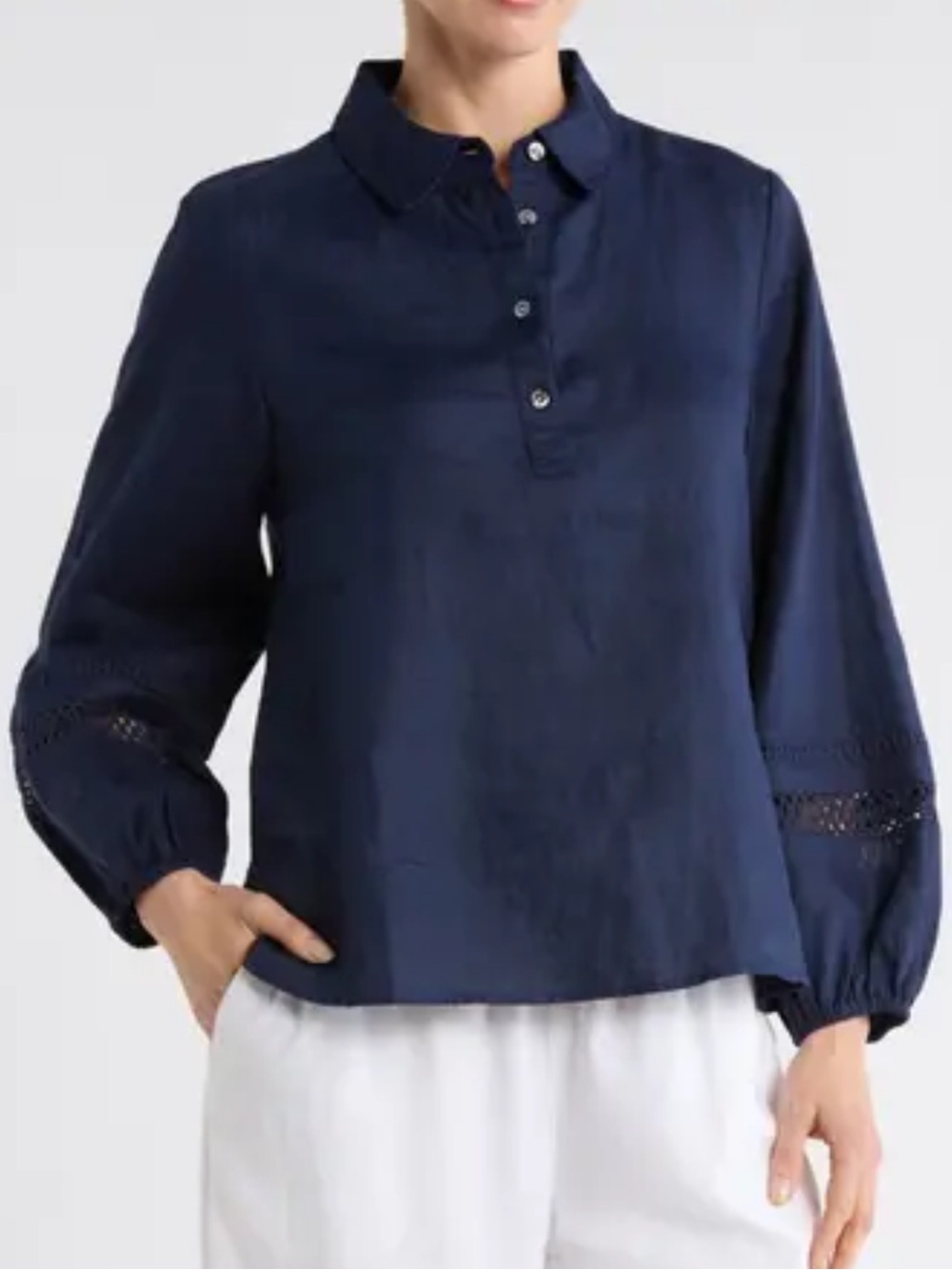 Tommy Bahama Coastalina Navy Blue Long Sleeve 100% Linen Top Size XS